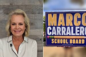 Melissa Caldwell and a Marco Carralero for School Board campaign sign